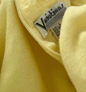 The softest yellow 80's jumpsuit By Variations. Pinned to fit at the waist. See the last photo.   SIZE: L 