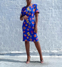 Load image into Gallery viewer, Vintage Multicolored Sag Harbor Dress. Slightly pinned at the waist. SIZE: 12 Measures approximately: 20" pit to pit / 17" waist / 36.5" length / 21" hip (Measurements taken flat, double where applicable) MODEL: 5'1, 119lbs, size 4 COMPOSITION: 100% Polyester