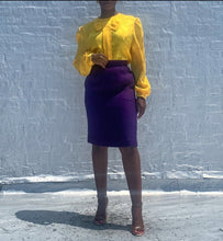 Load image into Gallery viewer, Bright yellow floral bow blouse By Knit Flash.