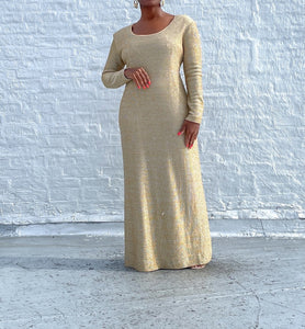 Stunning Silver and Gold 70's B. Altman & Co Dress.    SIZE: 18 (best fits M)   Measures approximately: 19" pit to pit / 16" waist / 55" length 