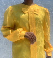 Load image into Gallery viewer, Bright yellow floral bow blouse By Knit Flash.