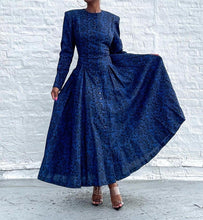 Load image into Gallery viewer, Gorgeous full skirt button-up floral Nancy Johnson Dress. Doesn't have pockets. Pinned at the waist to fit.