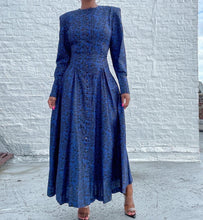 Load image into Gallery viewer, Gorgeous full skirt button-up floral Nancy Johnson Dress. Doesn't have pockets. Pinned at the waist to fit.