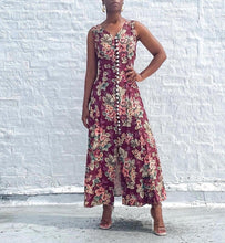 Load image into Gallery viewer, Stunning floral pearl button-up dress that laces up the back By Design. SIZE: Not listed, best fits S/M