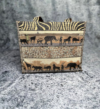 Load image into Gallery viewer, Animal print bag with mini coin purse. In like-new condition. 5.5" W / 12" H / 12" L