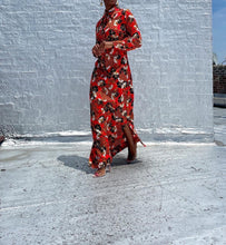 Load image into Gallery viewer, 1960s vintage button-up long sleeve maxi dress By Spectator. SIZE: No size, best fits XS/S Measures approximately: 18" pit to pit / 17" waist / 57" length (Measurements taken laying flat, double where applicable) MODEL: 5'1, 119lbs, size 4 COMPOSITION: Not listed