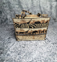 Load image into Gallery viewer, Animal print bag with mini coin purse. In like-new condition. 5.5" W / 12" H / 12" L