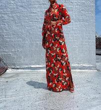Load image into Gallery viewer, 1960s vintage button-up long sleeve maxi dress By Spectator. SIZE: No size, best fits XS/S Measures approximately: 18" pit to pit / 17" waist / 57" length (Measurements taken laying flat, double where applicable) MODEL: 5'1, 119lbs, size 4 COMPOSITION: Not listed