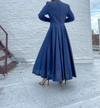 Load image into Gallery viewer, Gorgeous full skirt button-up floral Nancy Johnson Dress. Doesn't have pockets. Pinned at the waist to fit.