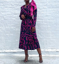 Load image into Gallery viewer, Stunning Vintage Dress with Removable Scarf/ Bow By Studio I NY Collection. SIZE: 8 Measures approximately: 21" pit to pit / 13.5-15" waist / 45.5" length / 32.5" Belt (Measurements taken flat, double where applicable) MODEL: 5'1, 119lbs, size 4