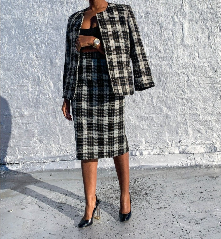 One of a kind classic 2 piece plaid suit. Can be worn together or as separates.