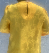 Load image into Gallery viewer, Bright yellow floral bow blouse By Knit Flash. 

