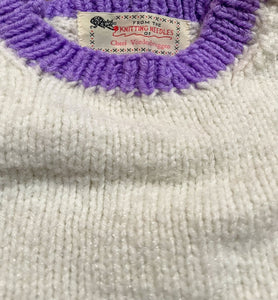 Lavender and white knit girls sweater By Cher Corderbruggen.   SIZE: No size  