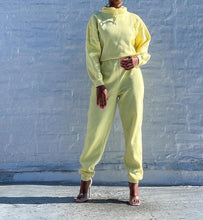 Load image into Gallery viewer, The softest yellow 80&#39;s jumpsuit By Variations. Pinned to fit at the waist. See the last photo.   SIZE: L 
