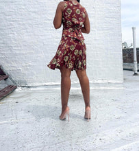 Load image into Gallery viewer, Thrifted Floral Skirt Set By Karin Morgan Collection.   SIZE: 6 (fit&#39;s me perfectly as a size 4)     Top measures approximately: 16.5&quot; pit to pit / 20&quot; length   Skirt measures approximately: 13&quot; waist / 20&quot; length   (Measurements taken flat, double where applicable)   MODEL: 5&#39;1, 119lbs, size 4  COMPOSITION: 100% Rayon
