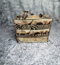 Load image into Gallery viewer, Animal print bag with mini coin purse. In like-new condition.   5.5&quot; W / 12&quot; H / 12&quot; L 
